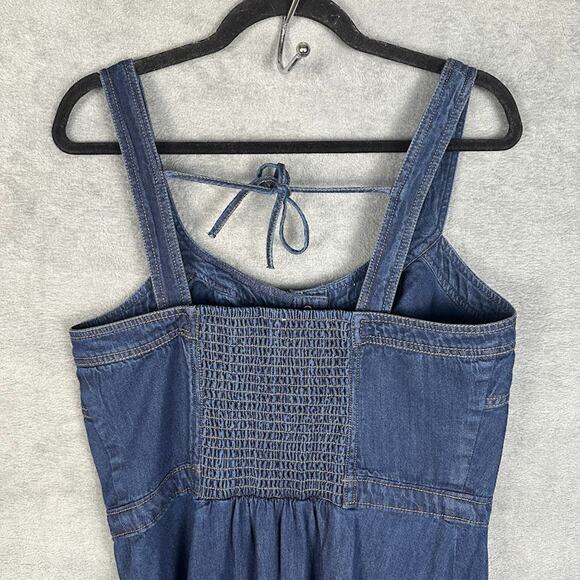 Pilcro Anthropologie Dress Womens Medium Blue Denim Button Midi Sleeveless Boho - Picture 5 of 15